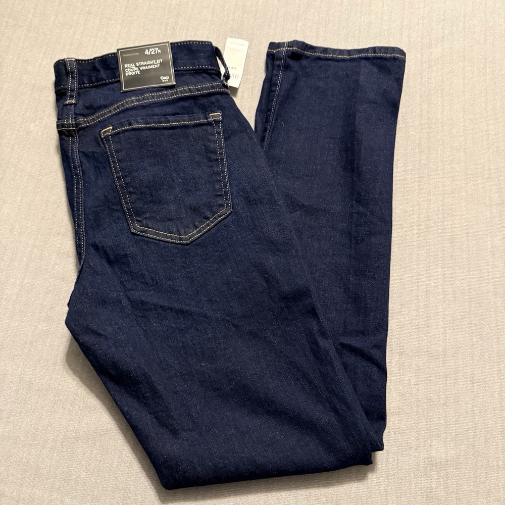 Gap Womens Real Straight Fit Jeans Size 4/27R Dark Wash Stretch NWT